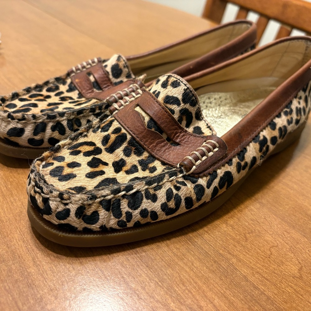 Sperry Leopard Print Haircalf Loafers with Brown Trim